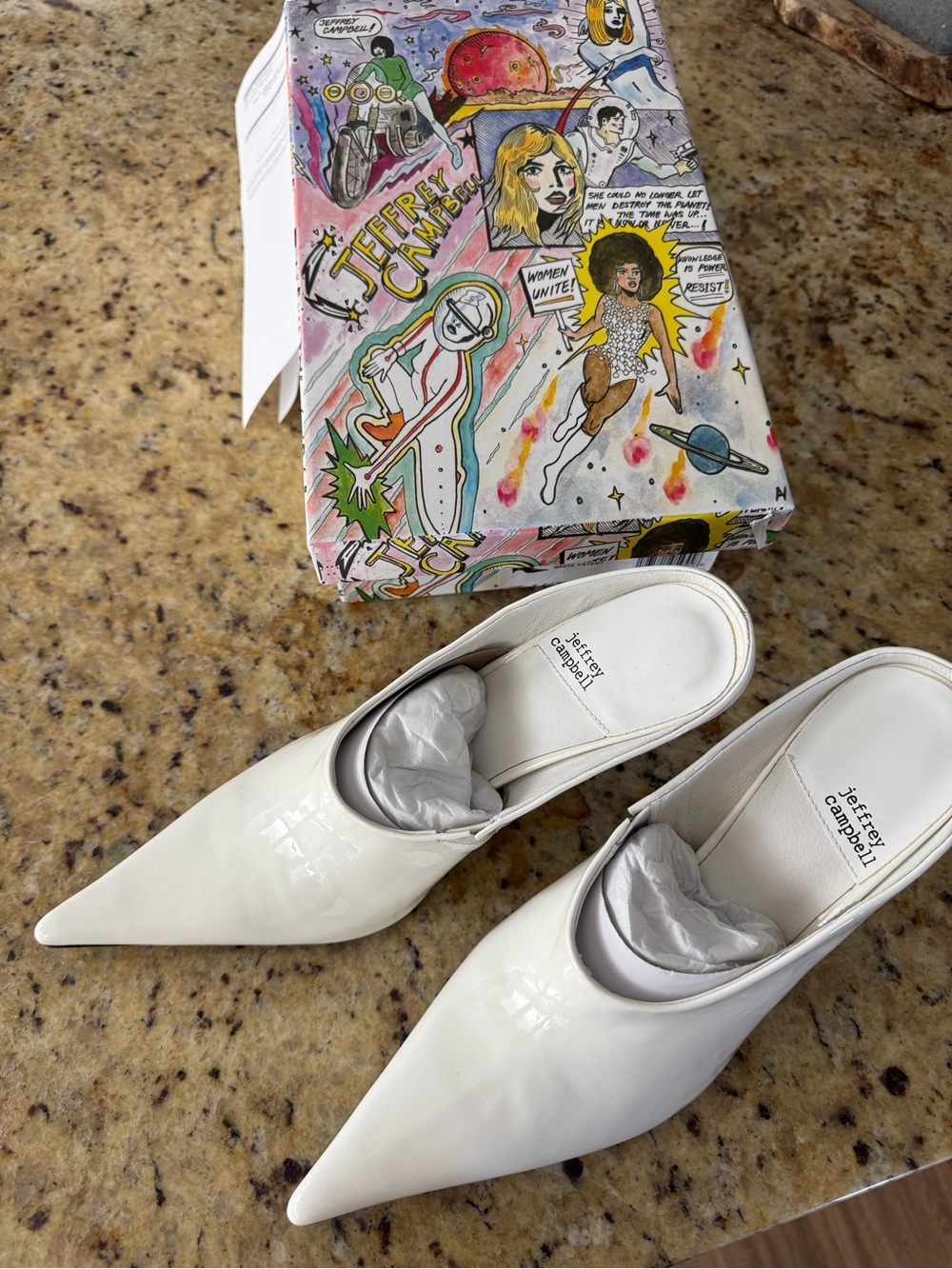 Jeffrey Campbell White Patent Pointed Mule Heels - Picture 3 of 4